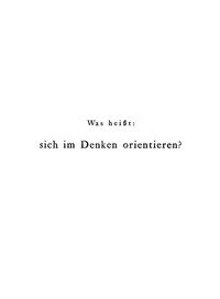 Was heißt: sich im Denken orientieren?